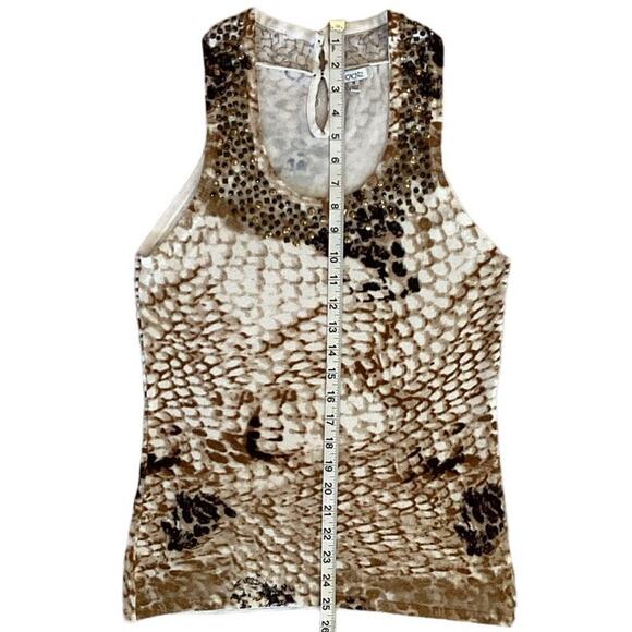 Cache Womens Sleeveless Snakeskin Print Beaded Scoop Neckline Stretchy Blouse M - Picture 6 of 10